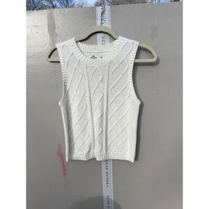 Hollister Cable Knit Sleeveless Sweater‎ Vest White XS Preppy Academia Capsule